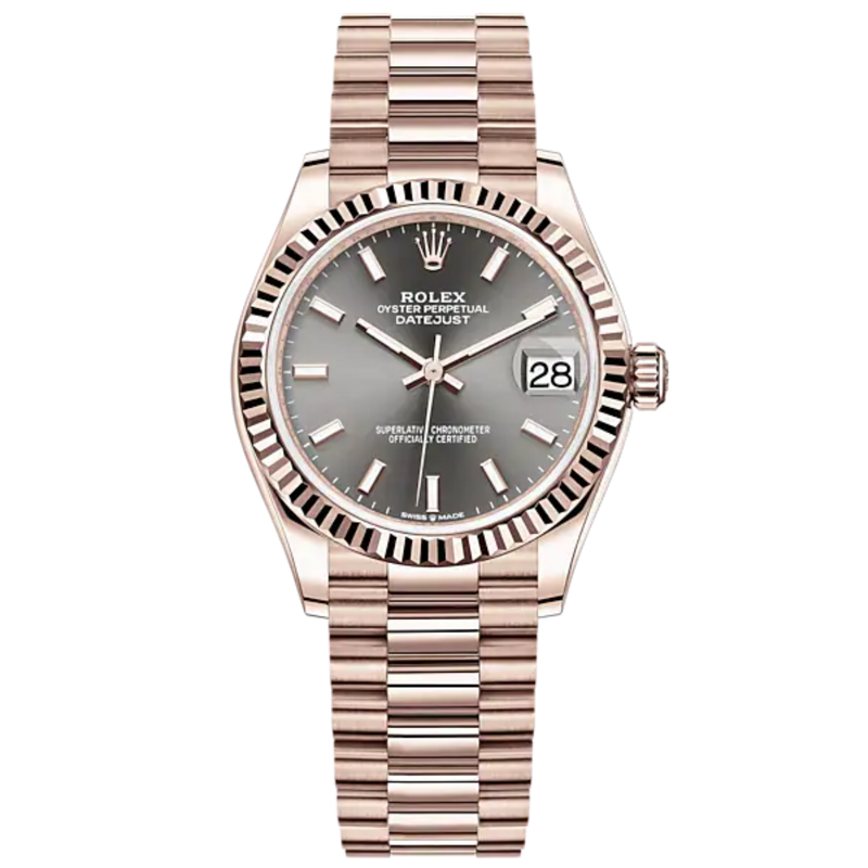 Datejust 31 31mm President Bracelet and 18 CT Everose Gold with Slate Dial Fluted Bezel - Rolex