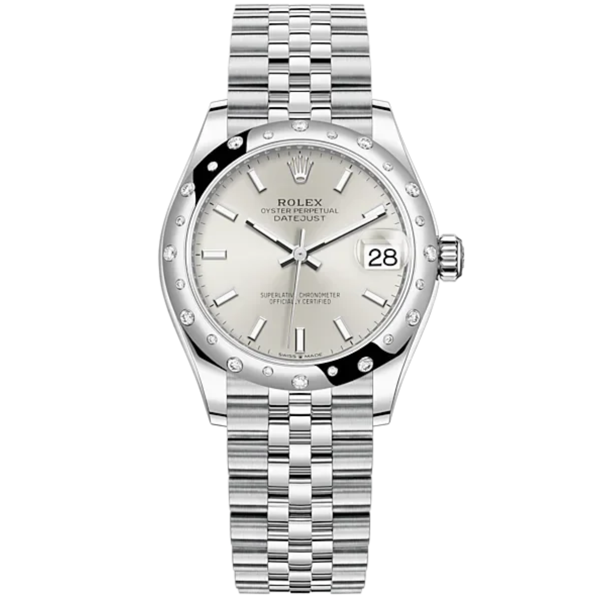Datejust 31 31mm Jubilee Bracelet Oystersteel and White Gold with Silver Dial Diamond-Set Bezel - Rolex