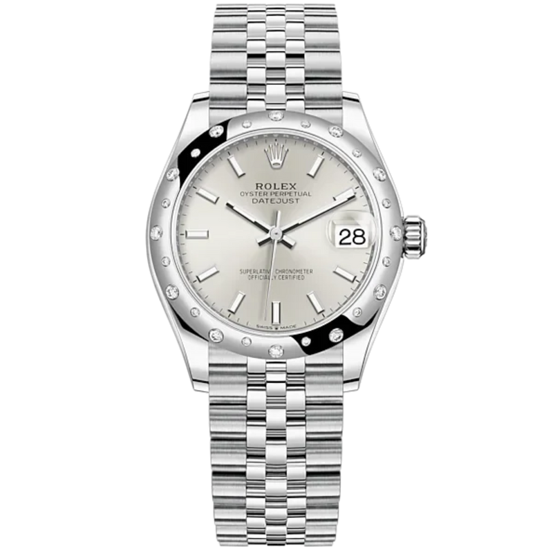 Datejust 31 31mm Jubilee Bracelet Oystersteel and White Gold with Silver Dial Diamond-Set Bezel - Rolex