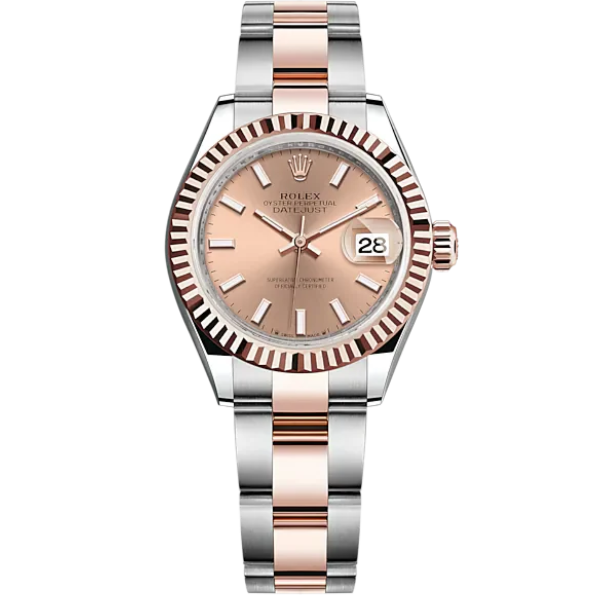 Lady-DateJust 28mm Oyster Oystersteel Bracelet and Everose Gold with Rosé-Colour Dial Fluted Bezel - Rolex