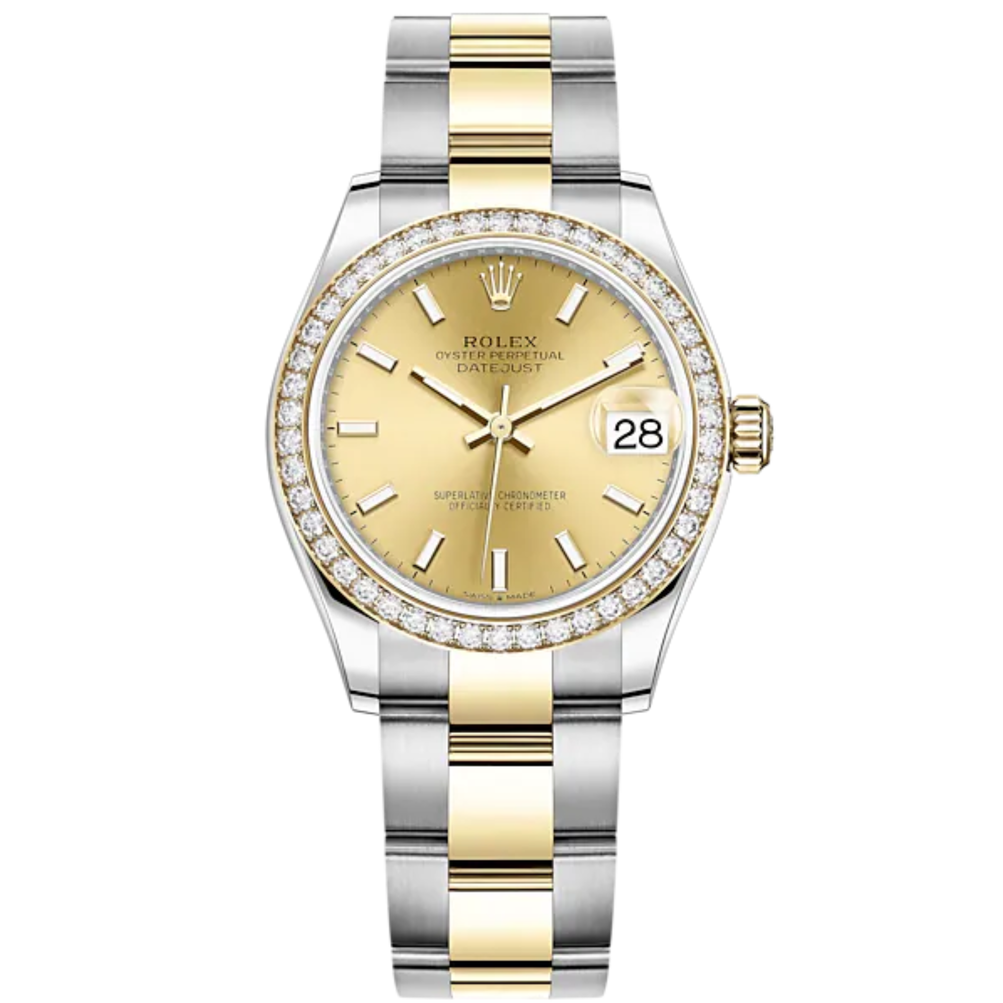 Datejust 31 31mm Oyster Bracelet Oystersteel and Yellow Gold with Champagne-Colour Dial Diamond-Set Bezel - Rolex