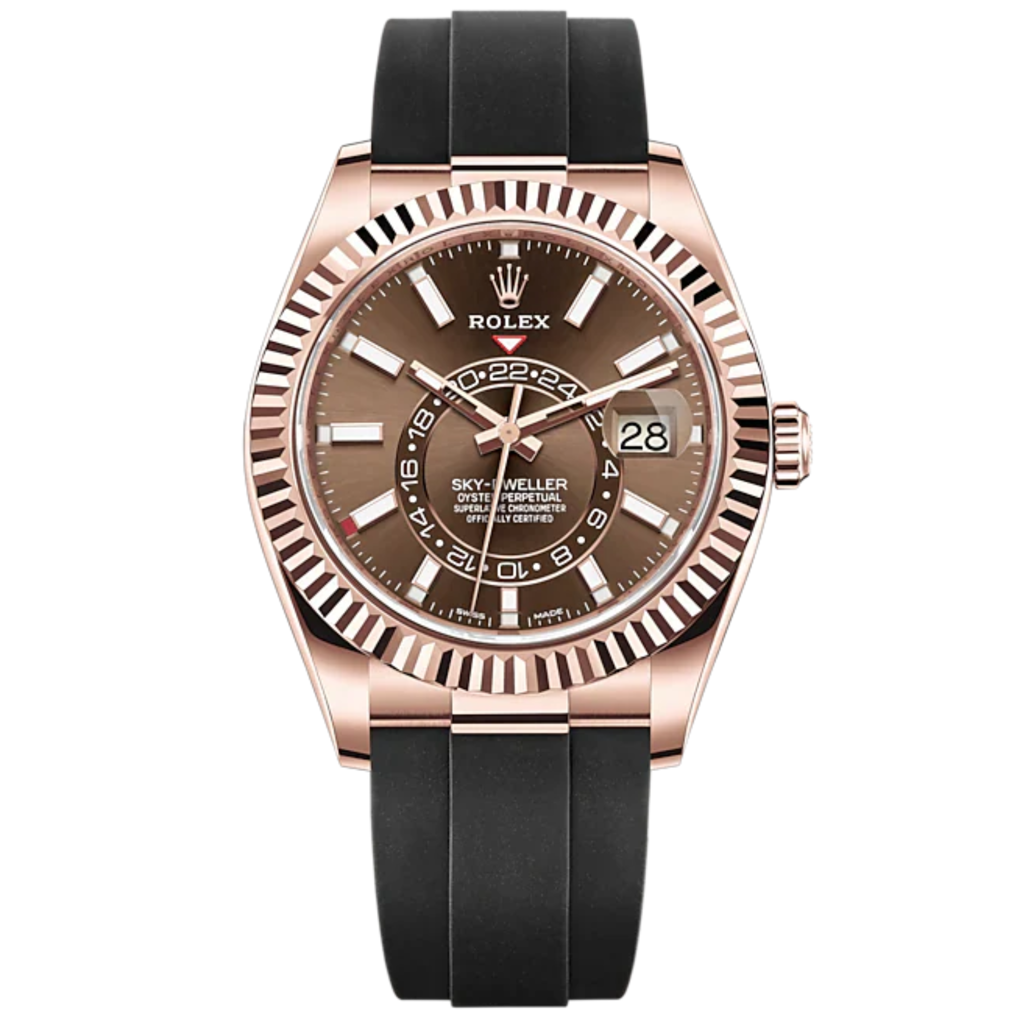 Sky-Dweller 42mm Oysterflex Bracelet and 18 CT Everose Gold with Chocolate Dial Fluted Bezel - Rolex
