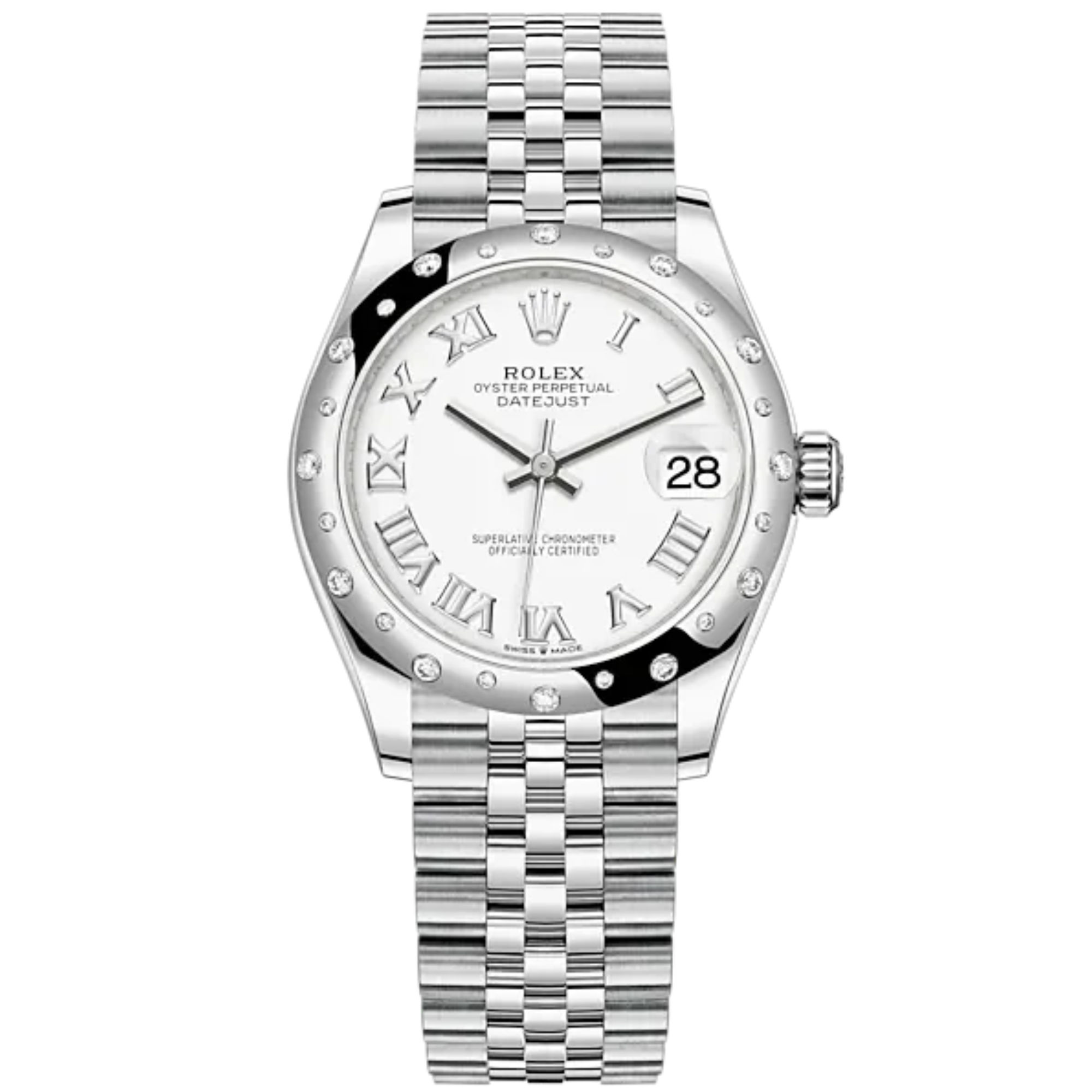 Datejust 31 31mm Jubilee Bracelet Oystersteel and White Gold with White Dial Diamond-Set Bezel - Rolex