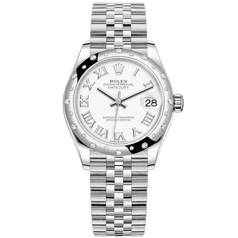 Datejust 31 31mm Jubilee Bracelet Oystersteel and White Gold with White Dial Diamond-Set Bezel - Rolex