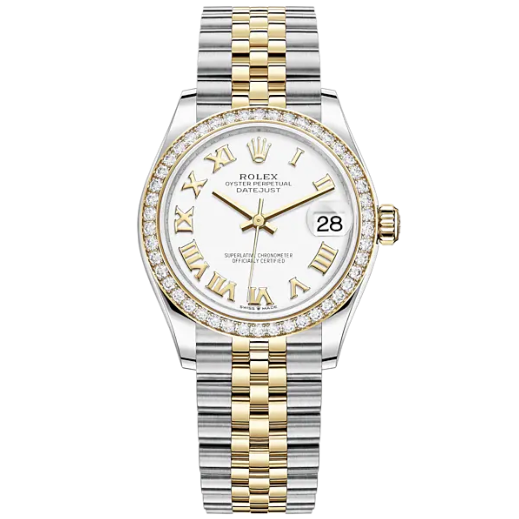 Datejust 31 31mm Jubilee Bracelet Oystersteel and Yellow Gold with White Dial Diamond-Set Bezel - Rolex