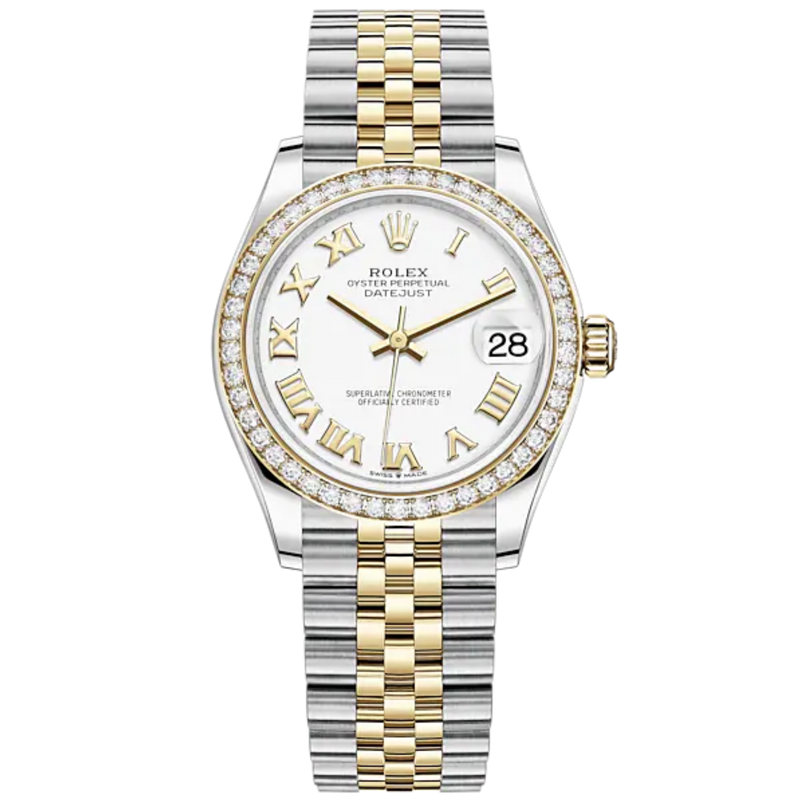 Datejust 31 31mm Jubilee Bracelet Oystersteel and Yellow Gold with White Dial Diamond-Set Bezel - Rolex