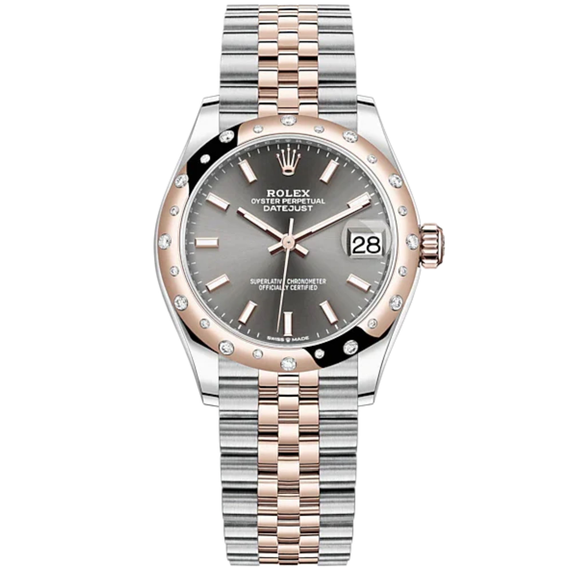 Datejust 31 31mm Jubilee Bracelet Oystersteel and Everose Gold with Slate Dial Diamond-Set Bezel - Rolex