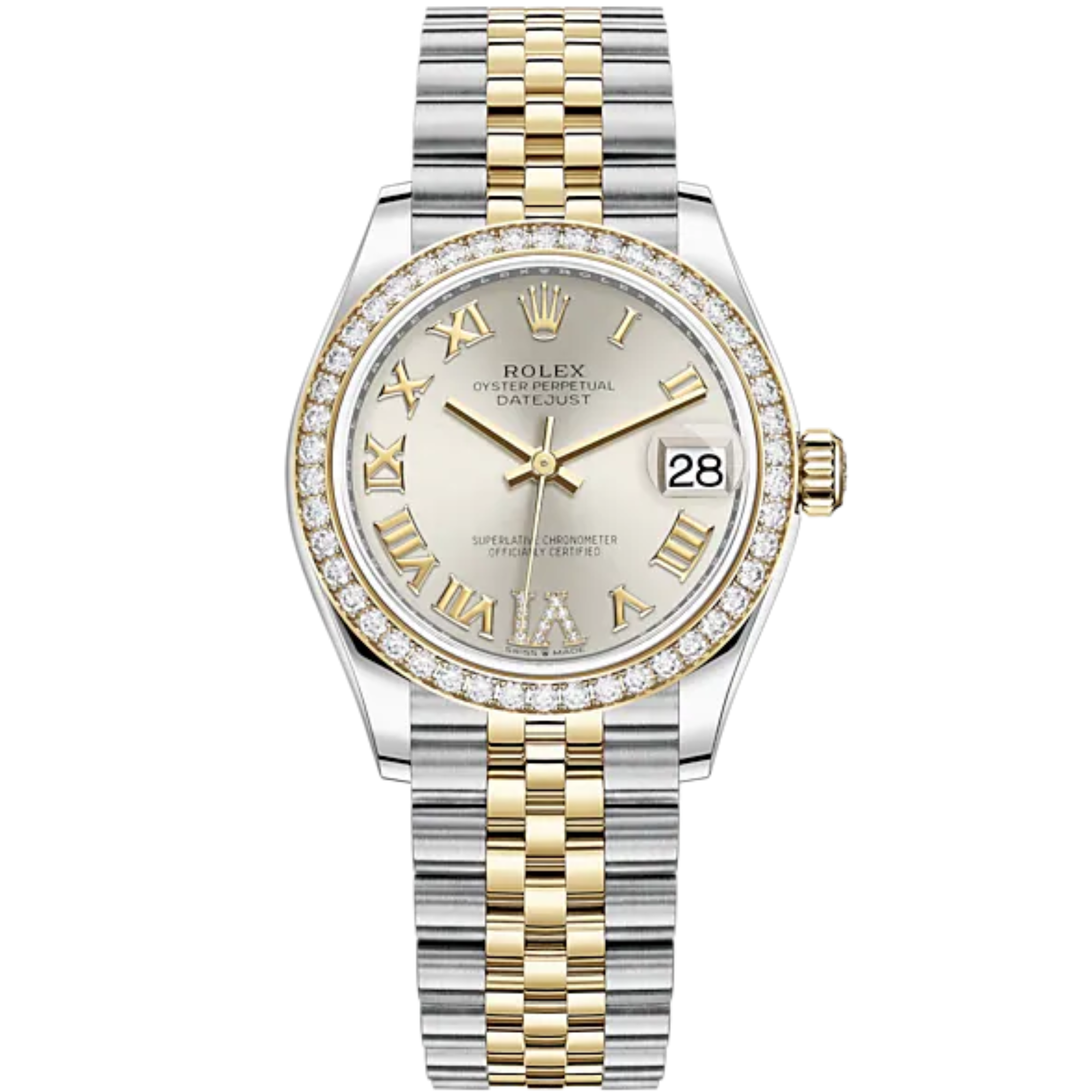 Datejust 31 31mm Jubilee Bracelet Oystersteel and Yellow Gold with Silver Diamond Dial Diamond-Set Bezel - Rolex