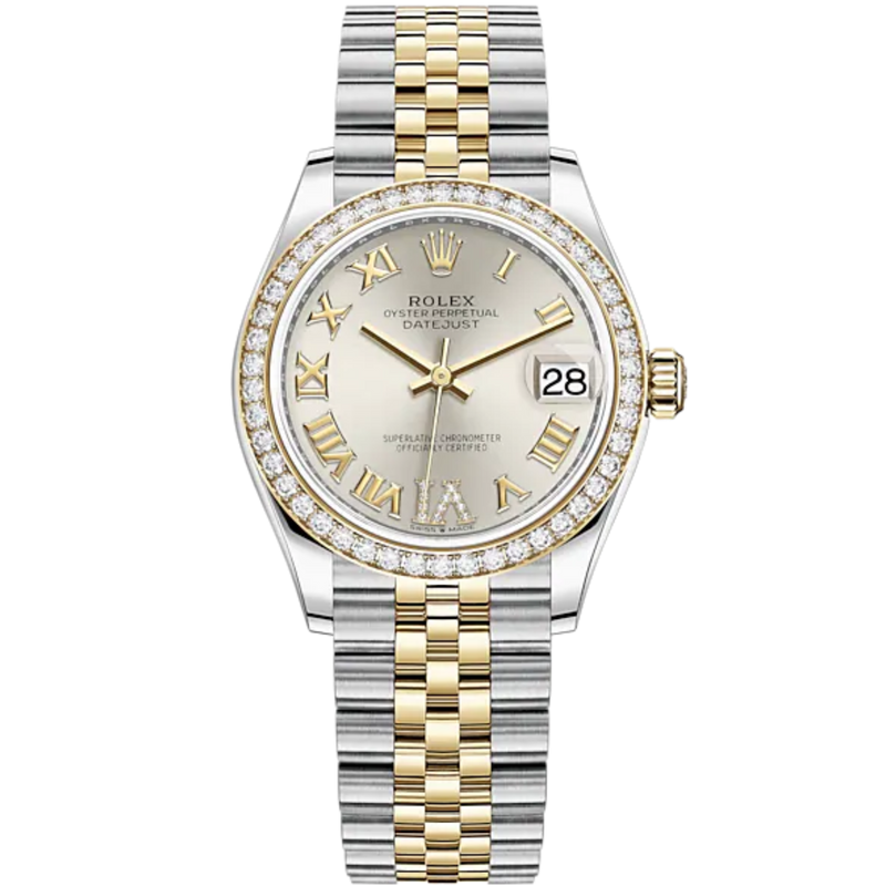 Datejust 31 31mm Jubilee Bracelet Oystersteel and Yellow Gold with Silver Diamond Dial Diamond-Set Bezel - Rolex
