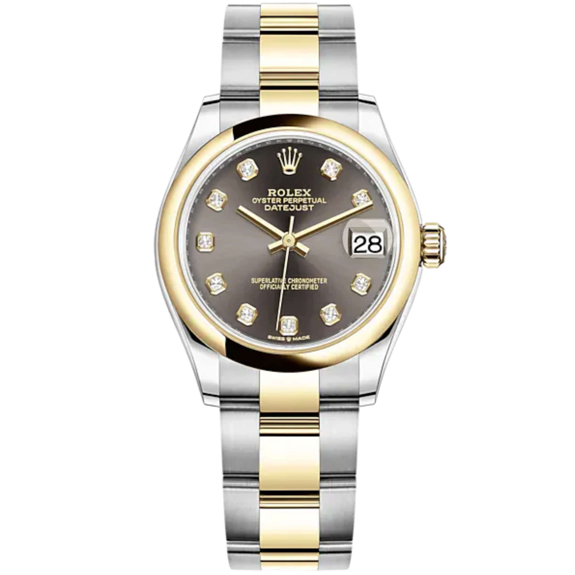 Datejust 31 31mm Oyster Bracelet Oystersteel and Yellow Gold with Dark Grey Diamond-Set Dial Yellow Gold Bezel - Rolex
