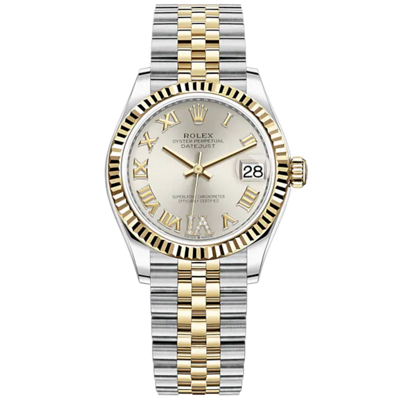 Datejust 31 31mm Jubilee Bracelet Oystersteel and Yellow Gold with Silver Diamond Dial Fluted Bezel - Rolex