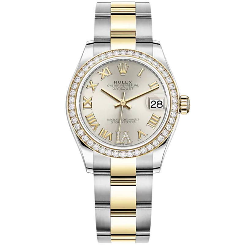 Datejust 31 31mm Oyster Bracelet Oystersteel and Yellow Gold with Silver Diamond Dial Diamond-Set Bezel - Rolex