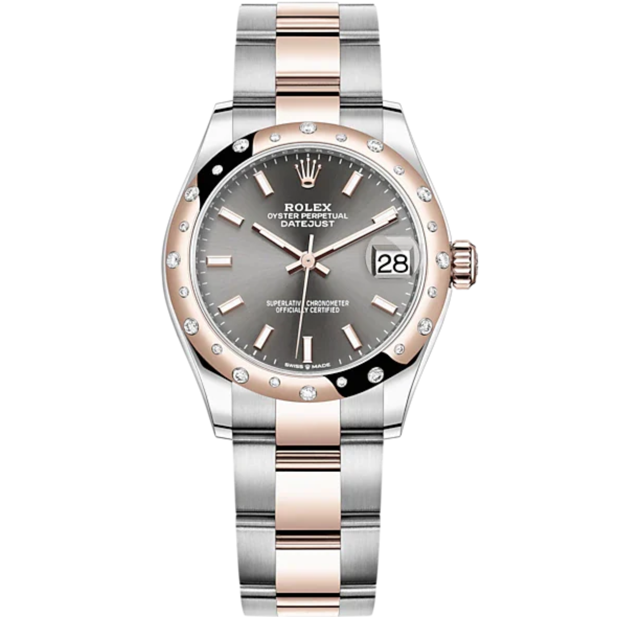 Datejust 31 31mm Oyster Bracelet Oystersteel and Everose Gold with Slate Dial Diamond-Set Bezel - Rolex