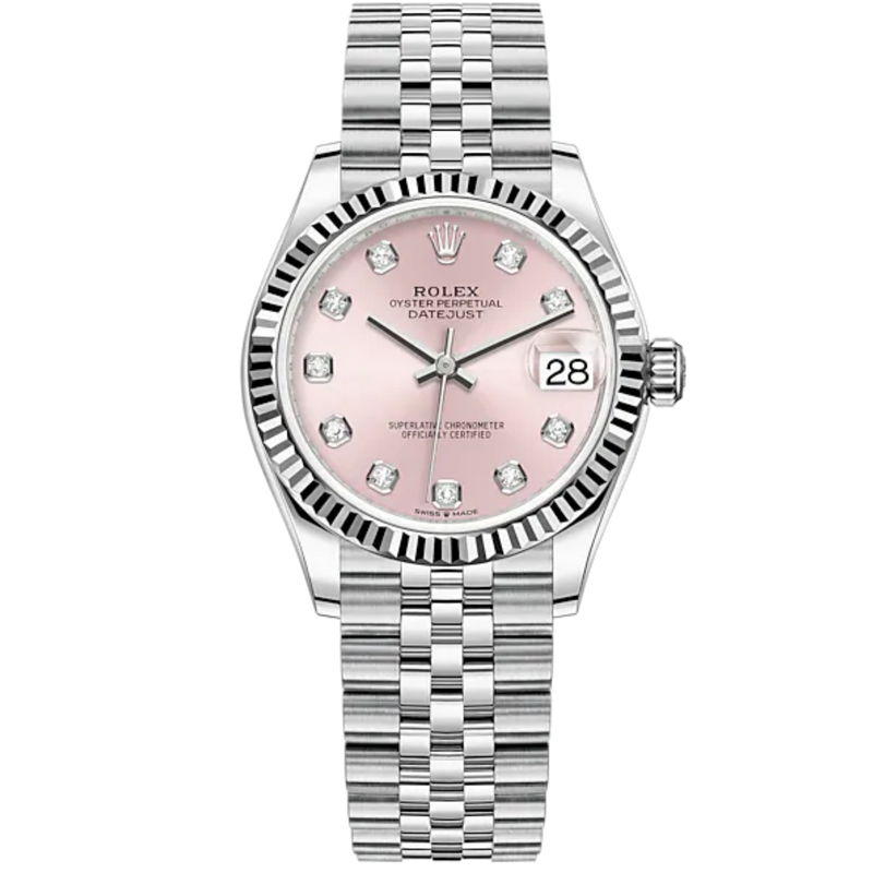 Datejust 31 31mm Jubilee Bracelet Oystersteel and White Gold with Pink Diamond-Set Dial Fluted Bezel - Rolex