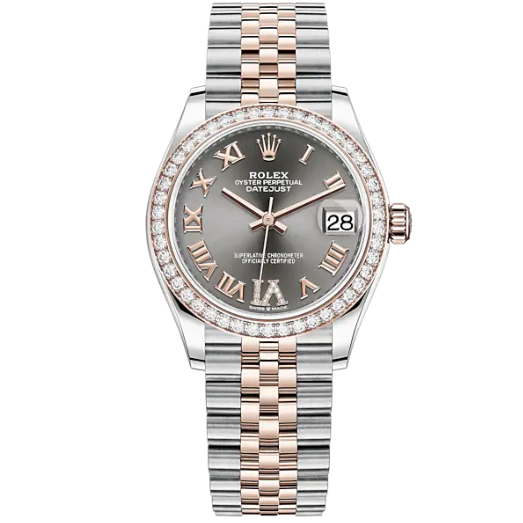 Datejust 31 31mm Jubilee Bracelet Oystersteel and Everose Gold with Slate Diamond Roman Dial Diamond-Set Bezel - Rolex