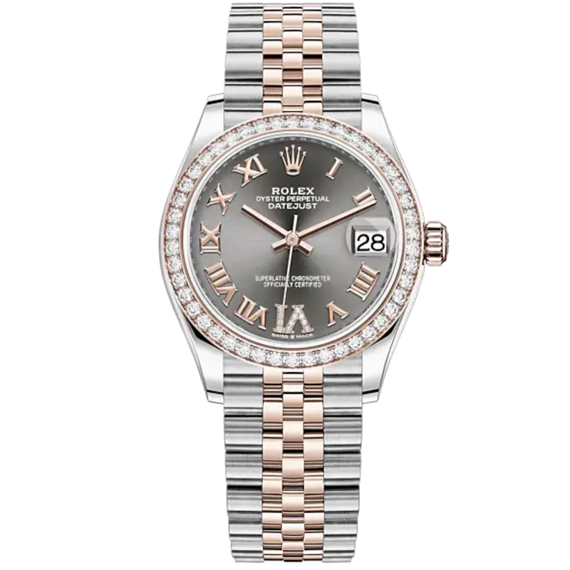Datejust 31 31mm Jubilee Bracelet Oystersteel and Everose Gold with Slate Diamond Roman Dial Diamond-Set Bezel - Rolex