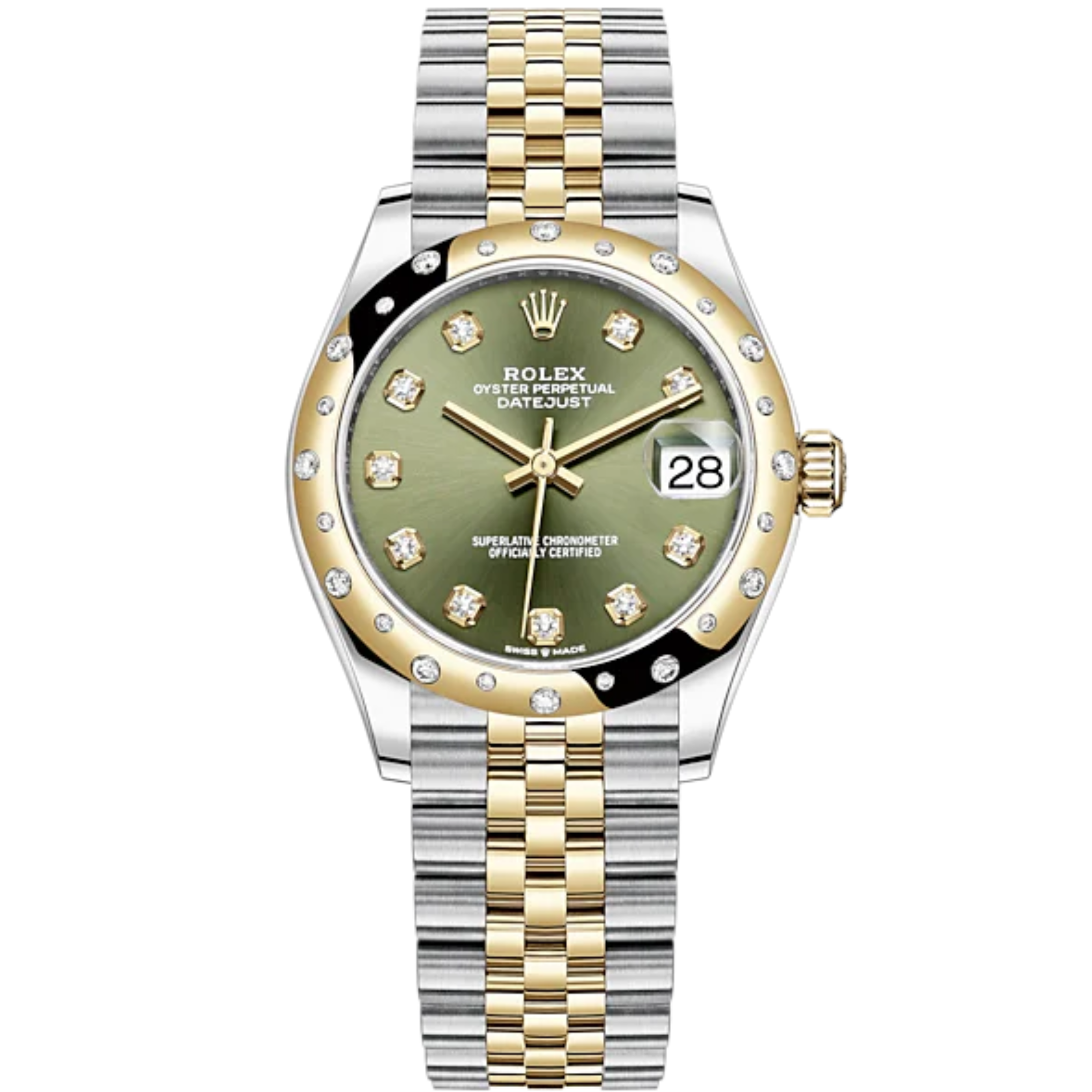 Datejust 31 31mm Jubilee Bracelet Oystersteel and Yellow Gold with Olive-Green Diamond-Set Dial Diamond-Set Bezel - Rolex