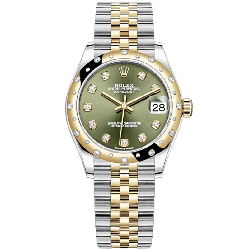 Datejust 31 31mm Jubilee Bracelet Oystersteel and Yellow Gold with Olive-Green Diamond-Set Dial Diamond-Set Bezel - Rolex