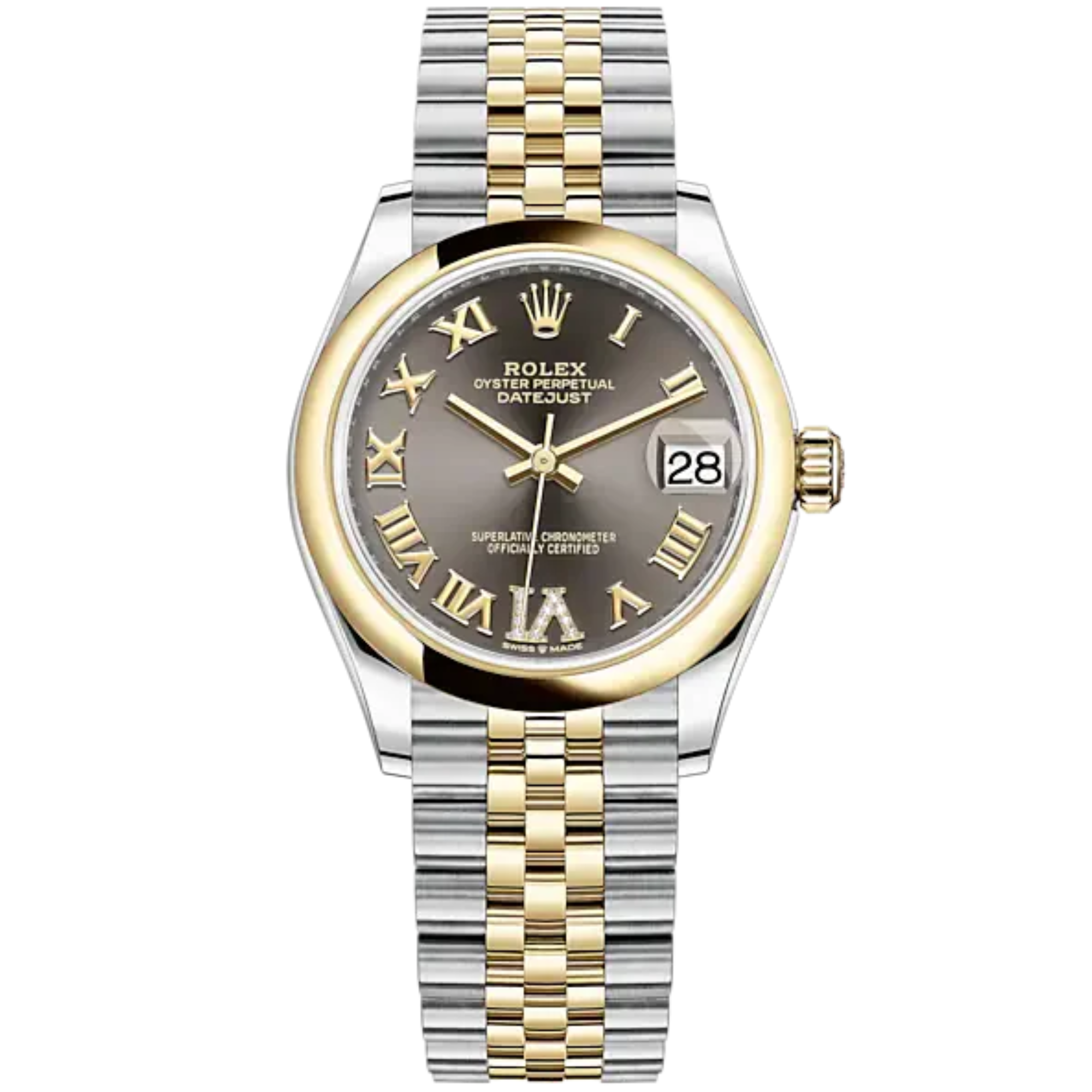 Datejust 31 31mm Jubilee Bracelet Oystersteel and Yellow Gold with Dark Grey Diamond-Set Dial Yellow Gold Bezel - Rolex