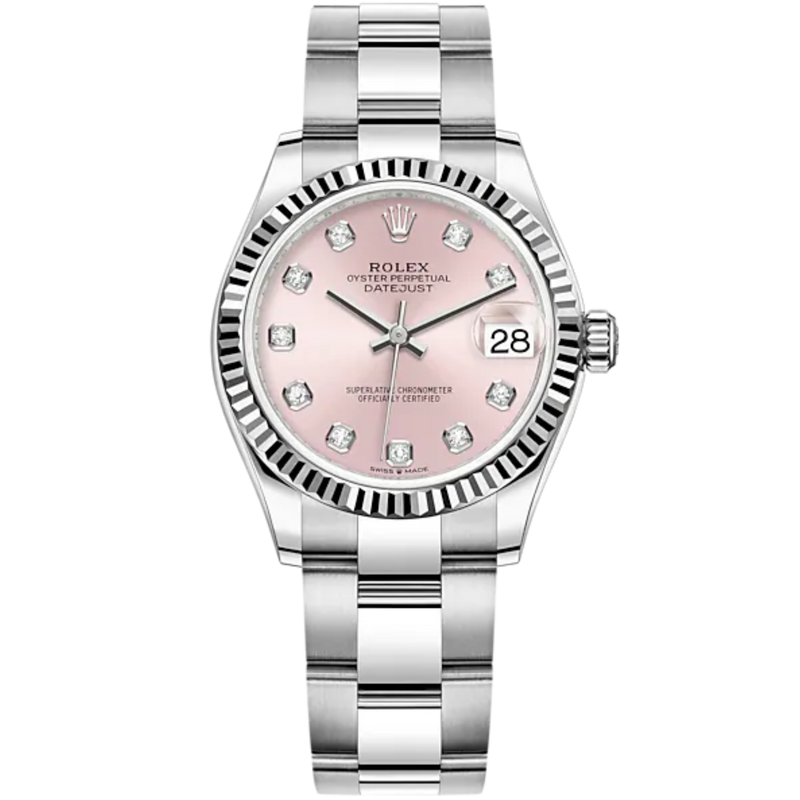 Datejust 31 31mm Oyster Bracelet Oystersteel and White Gold with Pink Diamond-Set Dial Fluted Bezel - Rolex