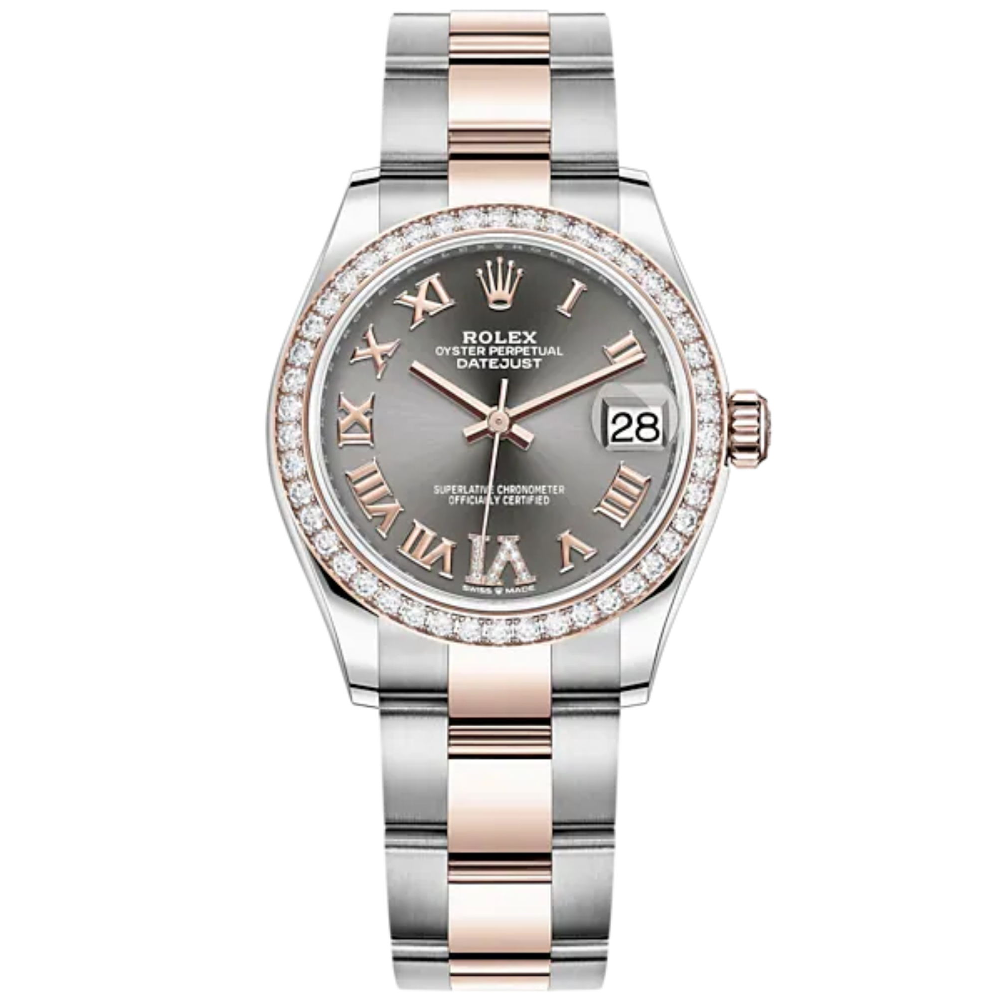 Datejust 31 31mm Oyster Bracelet Oystersteel and Everose Gold with Slate Diamond Dial Diamond-Set Bezel - Rolex