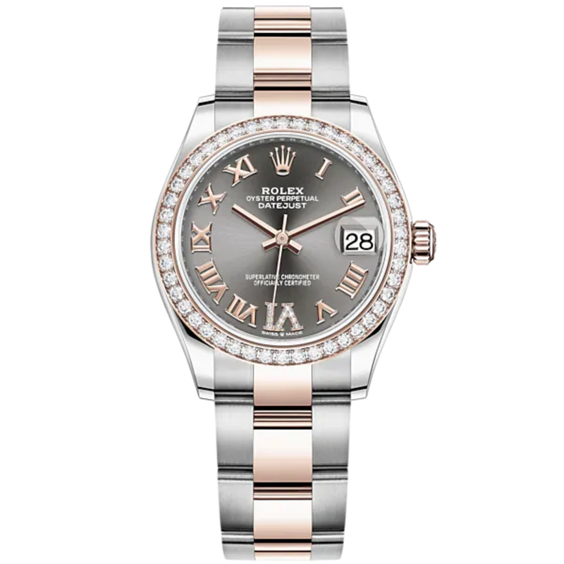 Datejust 31 31mm Oyster Bracelet Oystersteel and Everose Gold with Slate Diamond Dial Diamond-Set Bezel - Rolex