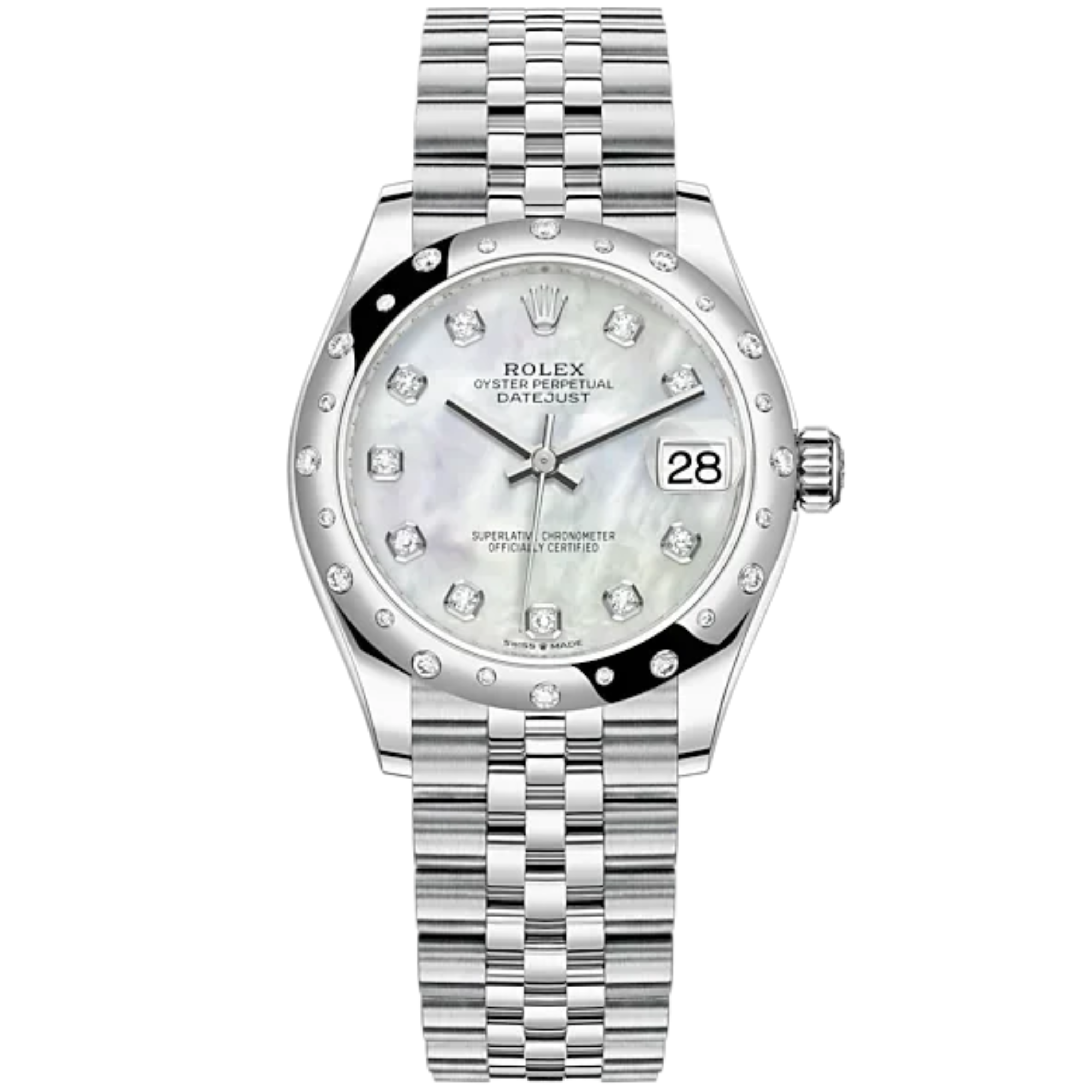 Datejust 31 31mm Jubilee Bracelet Oystersteel and White Gold with White Mother-Of-Pearl Diamond-Set Dial Diamond-Set Bezel - Rolex