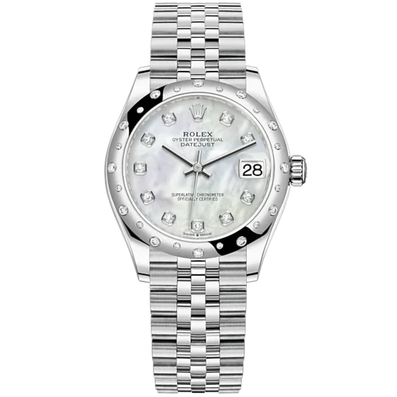 Datejust 31 31mm Jubilee Bracelet Oystersteel and White Gold with White Mother-Of-Pearl Diamond-Set Dial Diamond-Set Bezel - Rolex