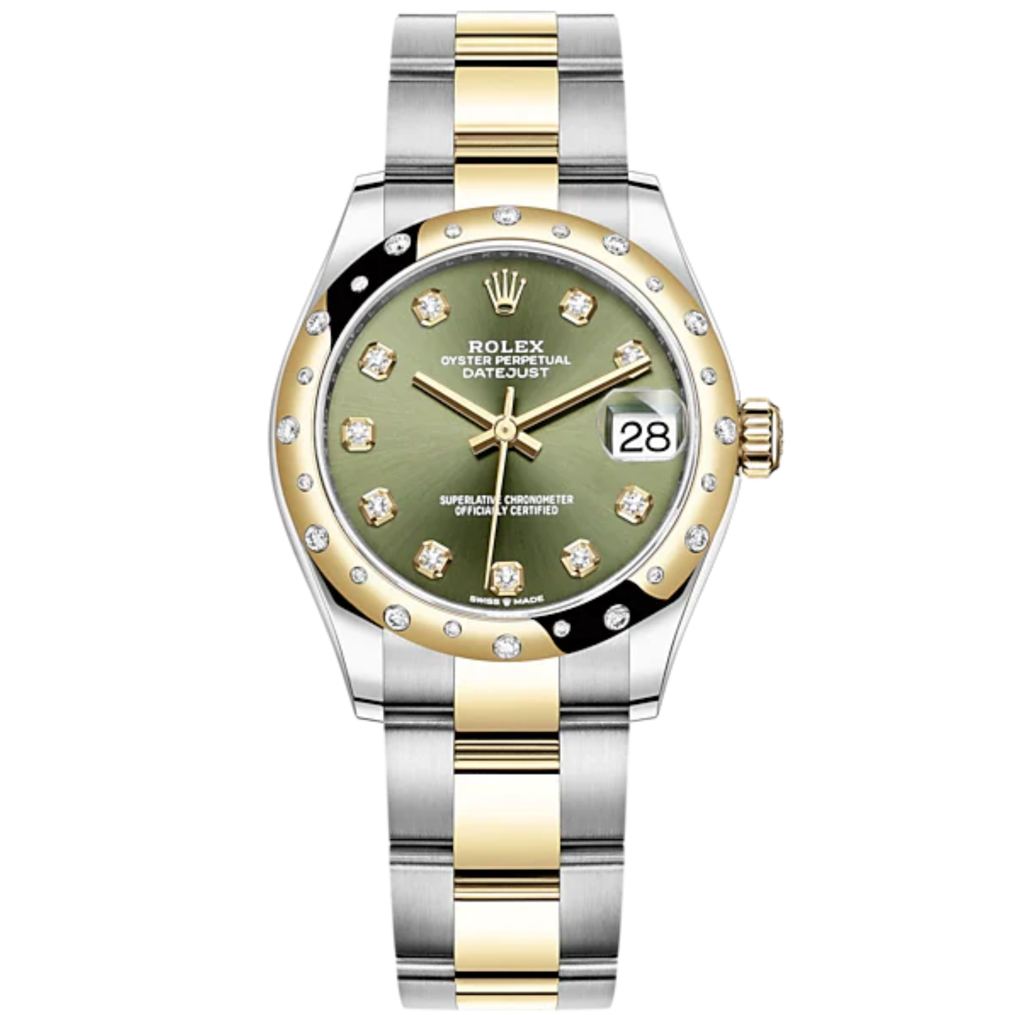 Datejust 31 31mm Oyster Bracelet Oystersteel and Yellow Gold with Olive-Green Diamond-Set Dial Diamond-Set Bezel - Rolex