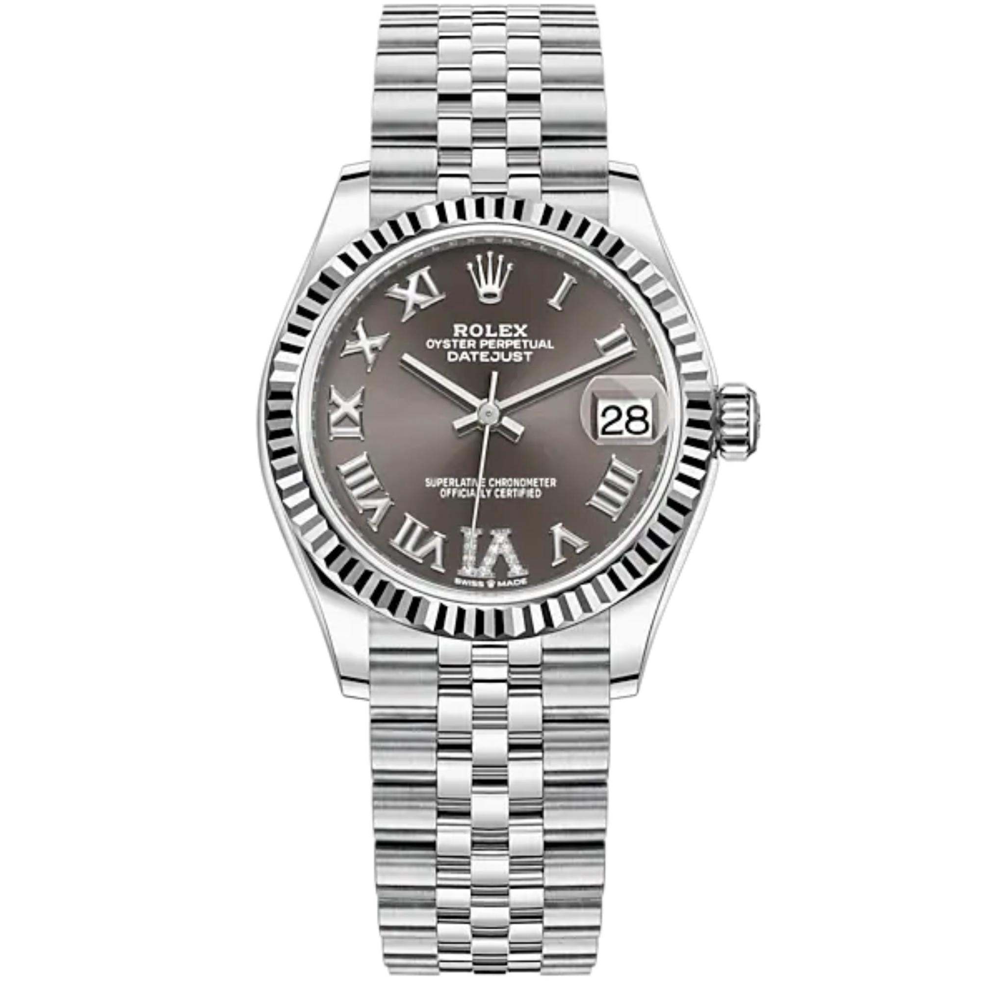 Datejust 31 31mm Jubilee Bracelet Oystersteel and White Gold with Dark Grey Diamond Dial Fluted Bezel - Rolex