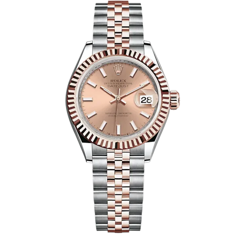 Lady-DateJust 28mm Oystersteel Jubilee Bracelet and Everose Gold with Rosé-Colour Dial Fluted Bezel - Rolex
