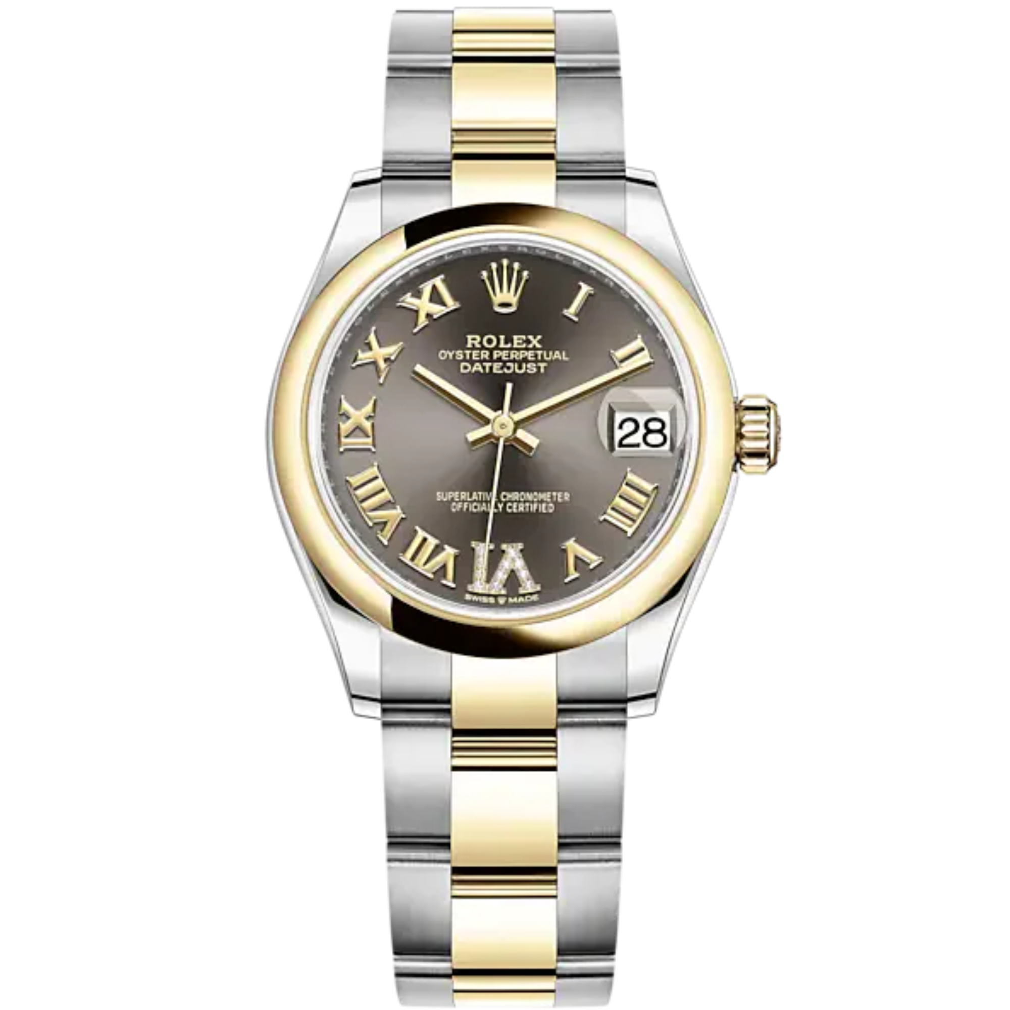 Datejust 31 31mm Oyster Bracelet Oystersteel and Yellow Gold with Dark Grey Diamond Dial Yellow Gold Bezel - Rolex