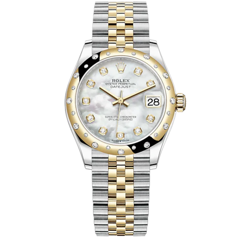 Datejust 31 31mm Jubilee Bracelet Oystersteel and Yellow Gold with White Mother-Of-Pearl Diamond-Set Dial Diamond-Set Bezel - Rolex