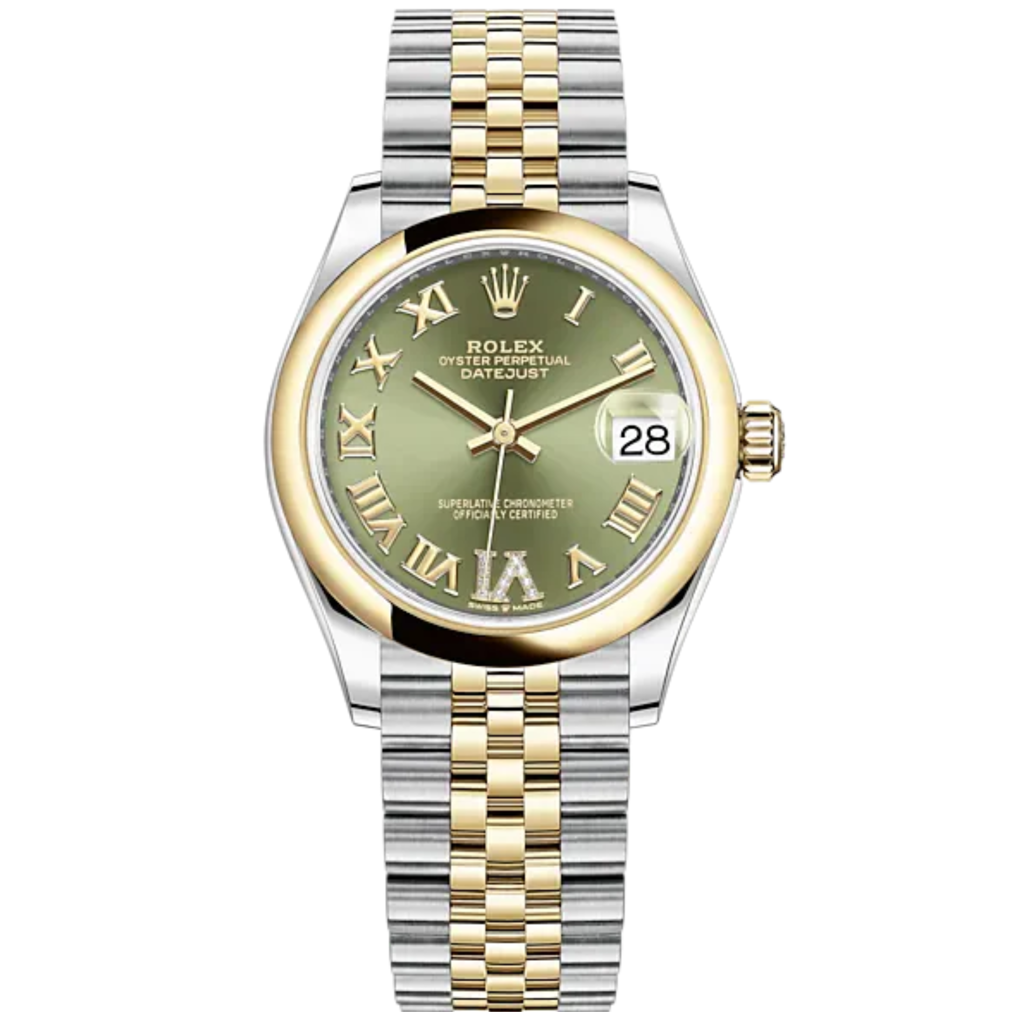 Datejust 31 31mm Jubilee Bracelet Oystersteel and Yellow Gold with Olive-Green Diamond Dial Yellow Gold Bezel - Rolex