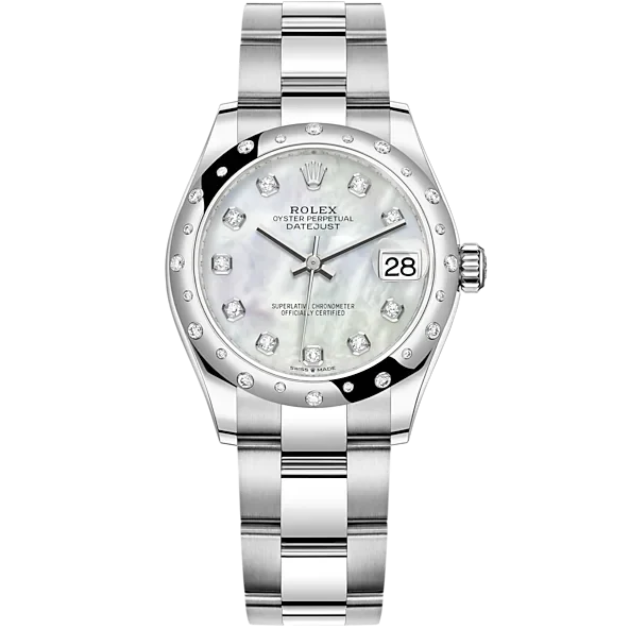 Datejust 31 31mm Oyster Bracelet Oystersteel and White Gold with White Mother-Of-Pearl Diamond-Set Dial Diamond-Set Bezel - Rolex