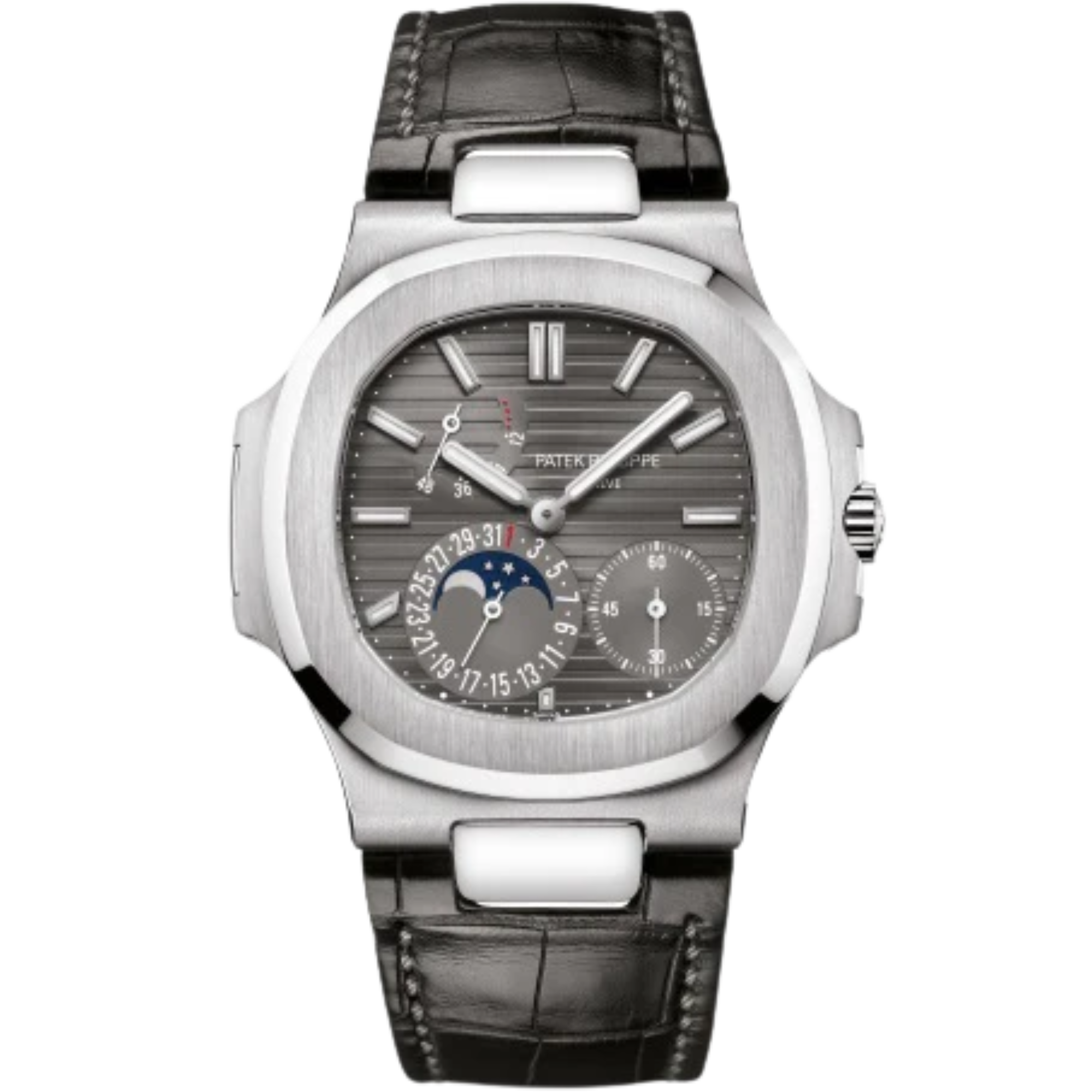 5712G-001 Nautilus 40mm Matte Black Alligator Strap Slate Gray Embossed Dial White Gold Bezel - Patek Philippe