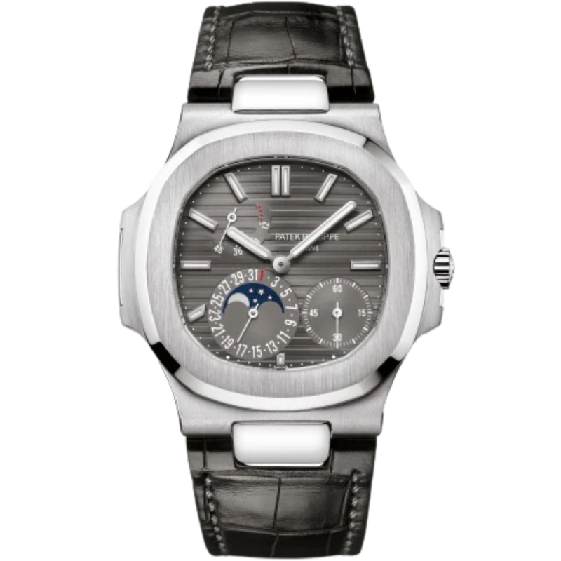 5712G-001 Nautilus 40mm Matte Black Alligator Strap Slate Gray Embossed Dial White Gold Bezel - Patek Philippe