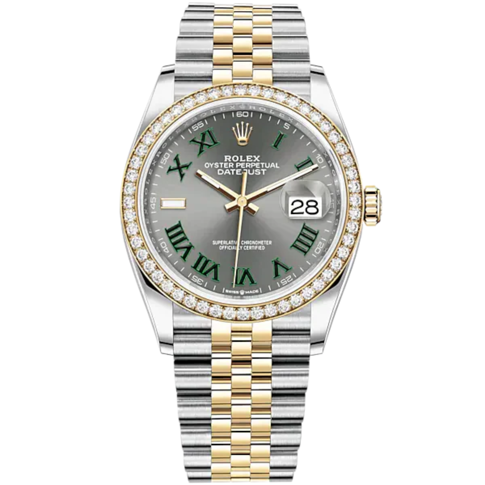 Datejust 36 36mm Oystersteel Jubilee Bracelet and Yellow Gold with Slate Dial Diamond-Set Bezel - Rolex