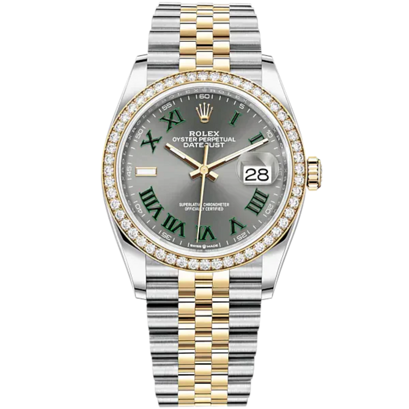 Datejust 36 36mm Oystersteel Jubilee Bracelet and Yellow Gold with Slate Dial Diamond-Set Bezel - Rolex