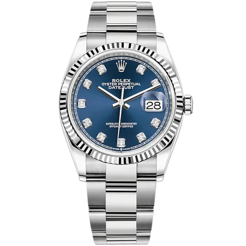Rolex Datejust Ref. 126234 36mm Oyster Bracelet White Gold with Blue Diamond-Marker Dial - Rolex