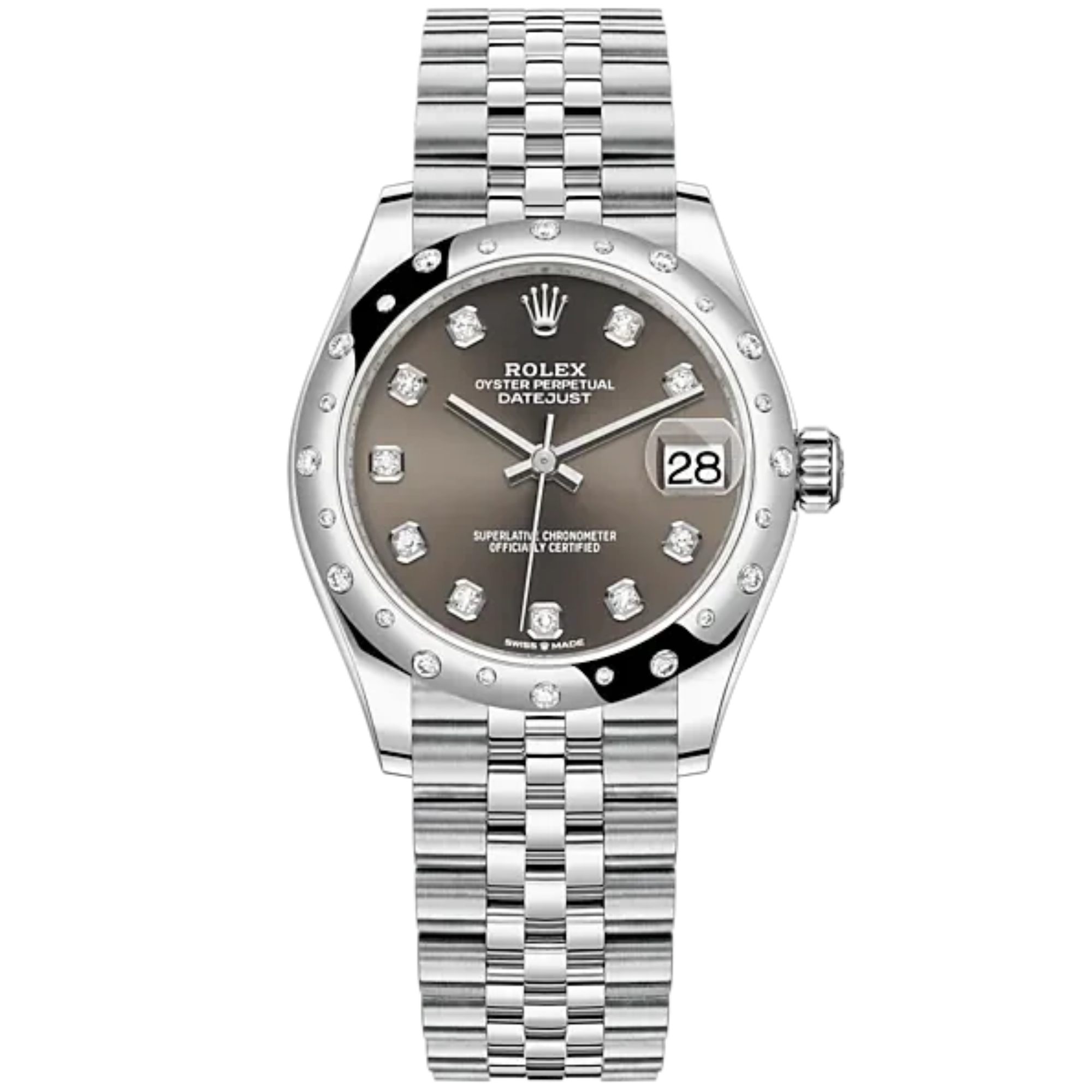 Datejust 31 31mm Jubilee Bracelet Oystersteel and White Gold with Dark Grey Diamond-set Dial Diamond-Set Bezel - Rolex