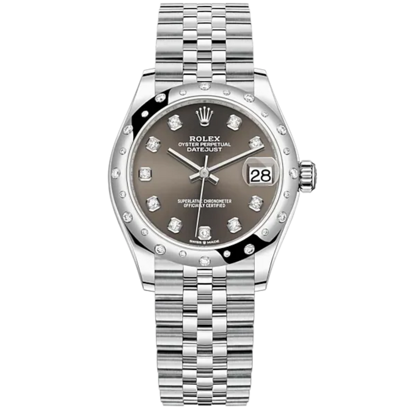 Datejust 31 31mm Jubilee Bracelet Oystersteel and White Gold with Dark Grey Diamond-set Dial Diamond-Set Bezel - Rolex
