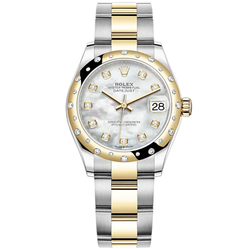 Datejust 31 31mm Oyster Bracelet Oystersteel and Yellow Gold with White Mother-Of-Pearl Diamond Set Dial Diamond-Set Bezel - Rolex