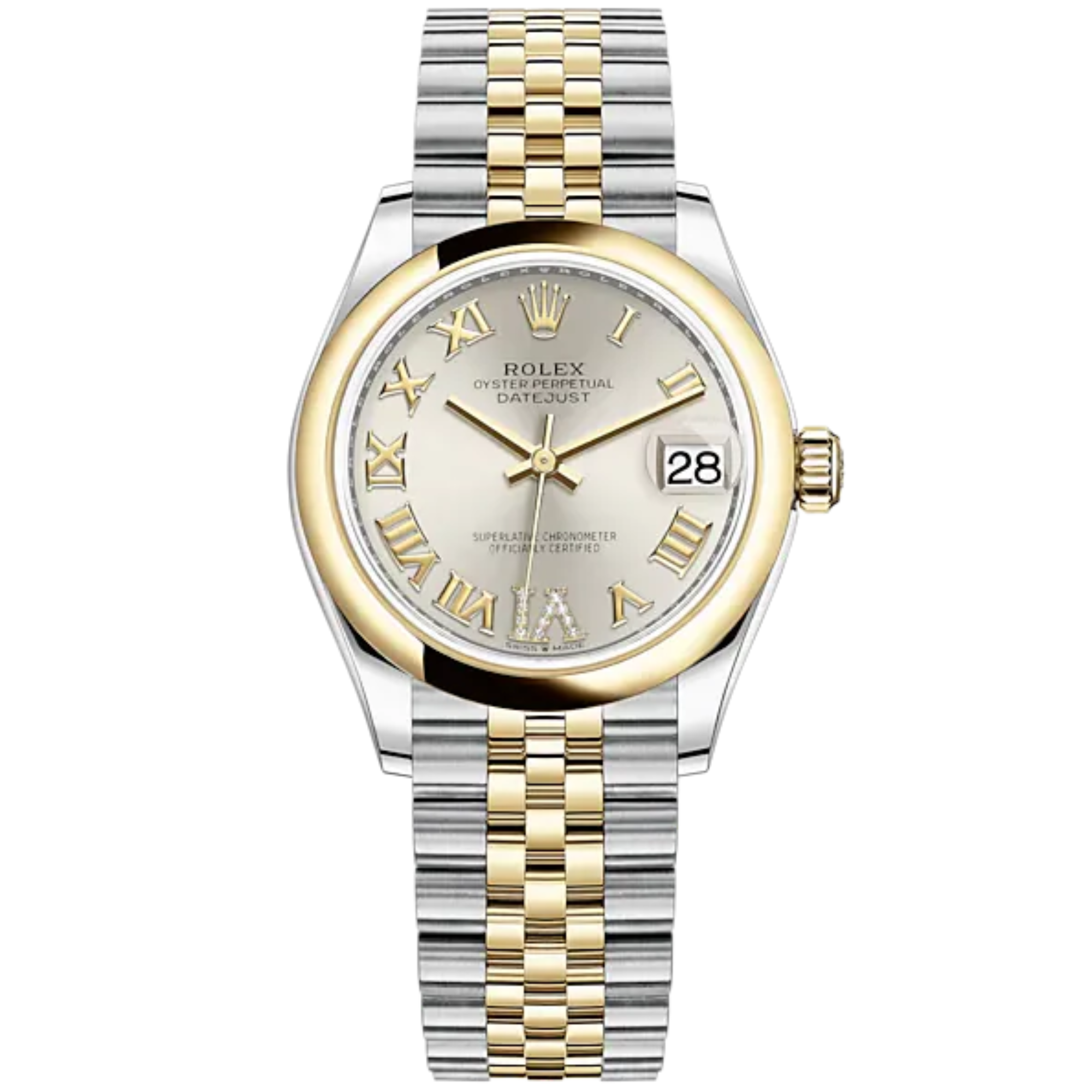 Datejust 31 31mm Jubilee Bracelet Oystersteel and Yellow Gold with Silver Diamond Dial Yellow Gold Bezel - Rolex