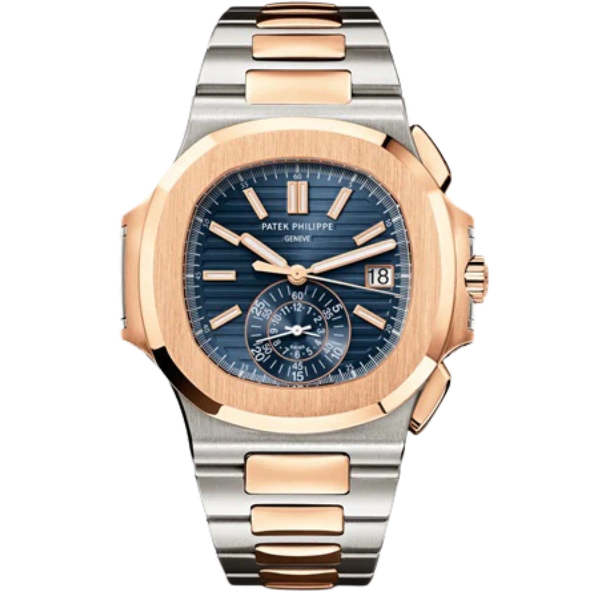 1AR 40.5mm Steel Rose Gold Blue Sunburst Embossed Dial - Patek Philippe