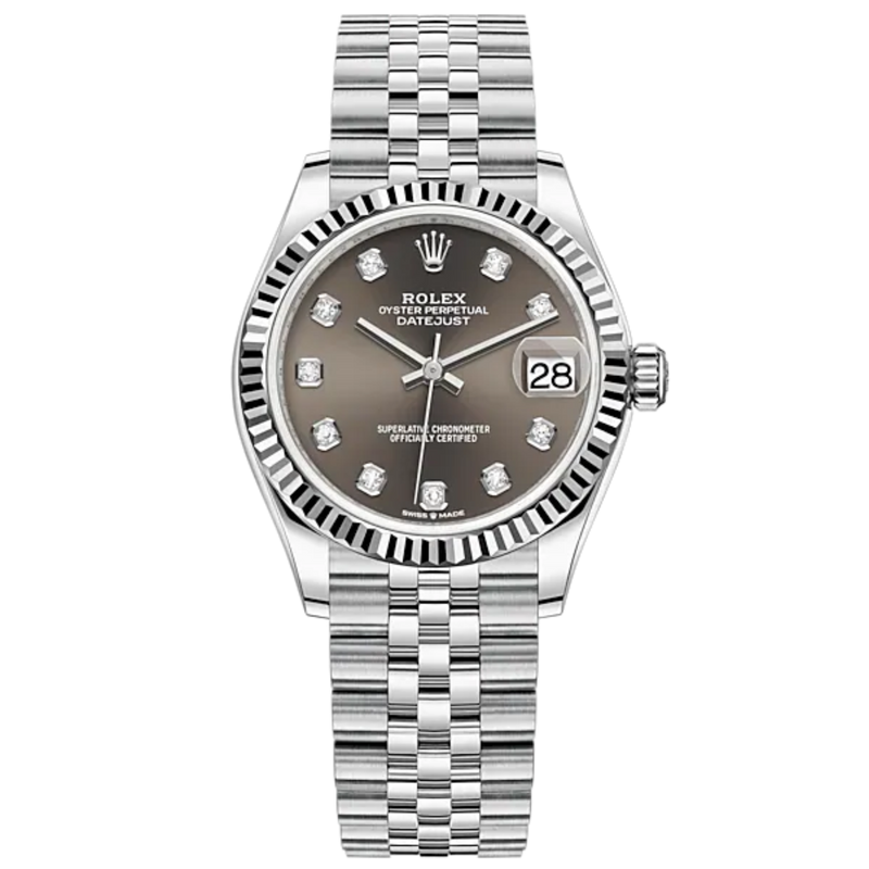 Datejust 31 31mm Jubilee Bracelet Oystersteel and White Gold with Dark Grey Diamond-Set Dial Fluted Bezel - Rolex