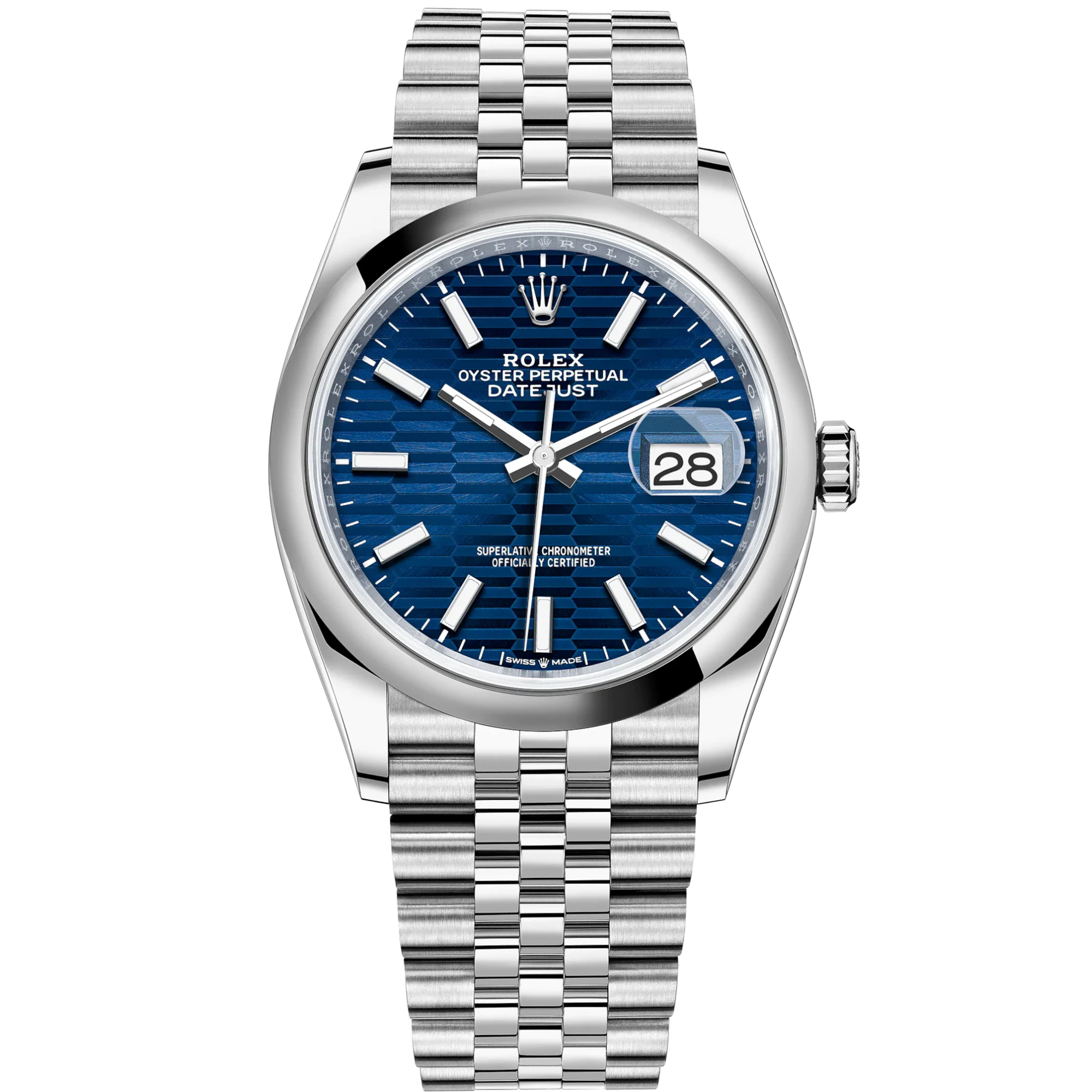 Datejust 36 36mm Oyster Oystersteel Jubilee Bracelet with Bright Blue Fluted-Motif Dial Domed Bezel - Rolex