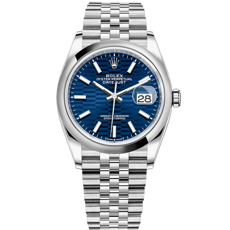 Datejust 36 36mm Oyster Oystersteel Jubilee Bracelet with Bright Blue Fluted-Motif Dial Domed Bezel - Rolex