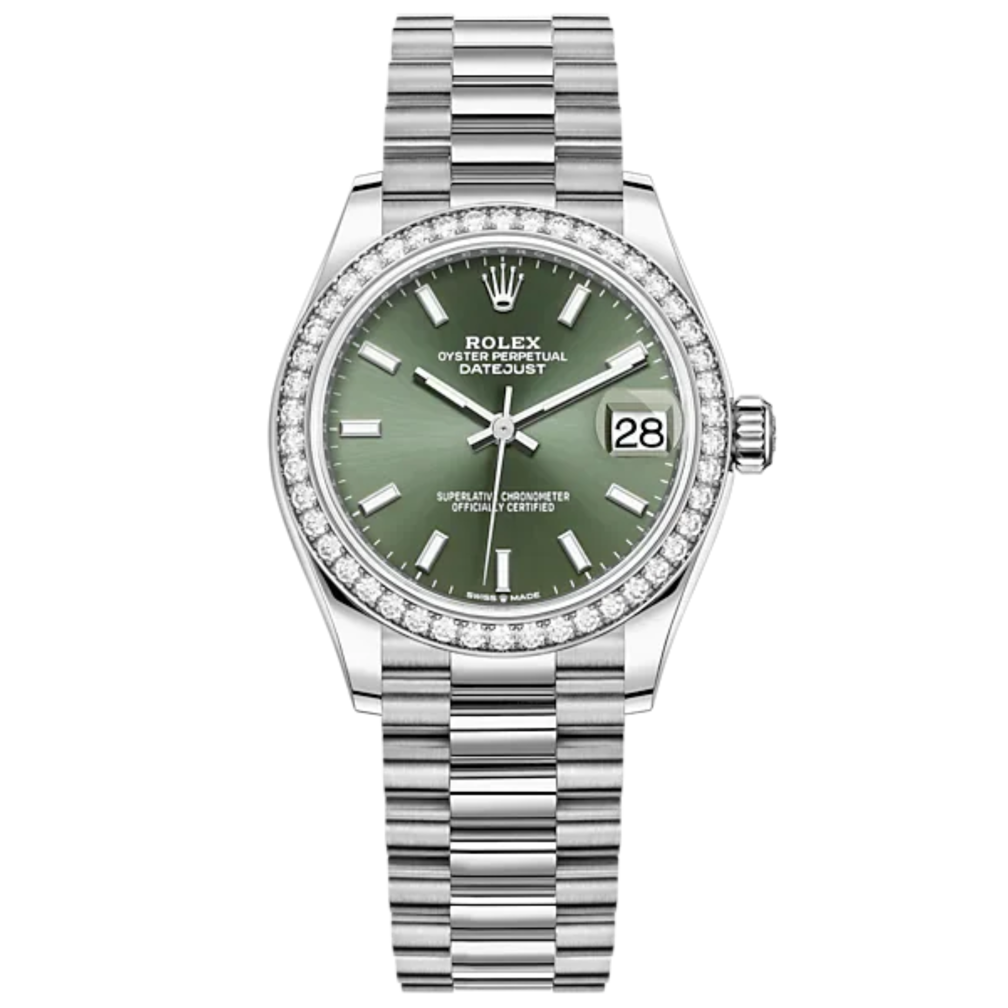 Datejust 31 31mm Oystersteel Oyster and White Gold with Mint Green Dial Diamond-Set Bezel - Rolex