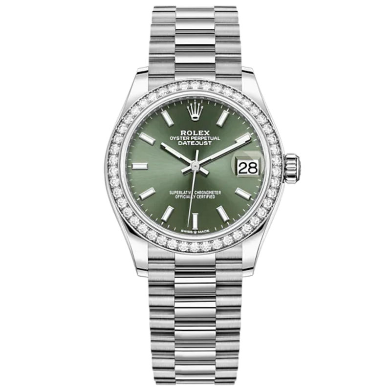 Datejust 31 31mm Oystersteel Oyster and White Gold with Mint Green Dial Diamond-Set Bezel - Rolex